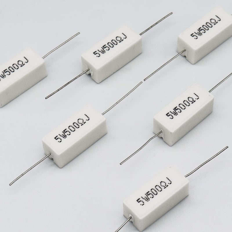 Dimlove Cement Resistor,10 PCS 5W 500 Ohm 5% Axial Lead Wire Resistor White Wound Fixed Ceramic Cement Resistors Wirewound Cement Power Resistors Flame Heat Moisture Resistance Precharge Horizontal Resistors - Image 5